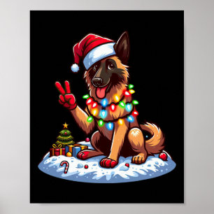 Peace Hand Belgian Malinois Christmas Lights Women Poster