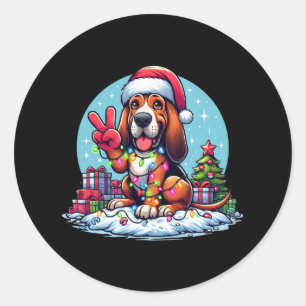 Peace Hand Bloodhound Christmas Lights Dog Womens  Classic Round Sticker