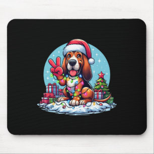 Peace Hand Bloodhound Christmas Lights Dog Womens Mouse Mat