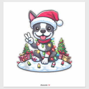 Peace Hand Boston Terrier Christmas Lights Womens 