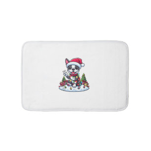 Peace Hand Boston Terrier Christmas Lights Womens  Bath Mat