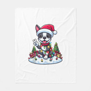 Peace Hand Boston Terrier Christmas Lights Womens Fleece Blanket