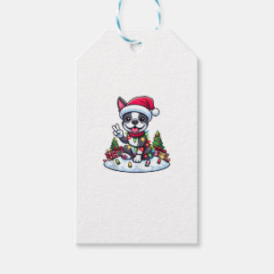 Peace Hand Boston Terrier Christmas Lights Womens  Gift Tags