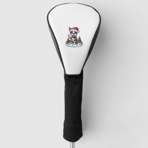 Peace Hand Boston Terrier Christmas Lights Womens  Golf Head Cover