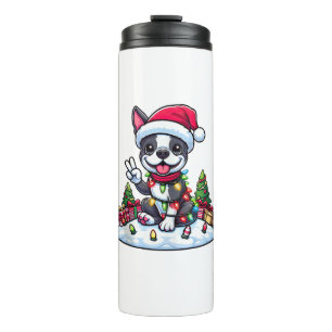 Peace Hand Boston Terrier Christmas Lights Womens Thermal Tumbler