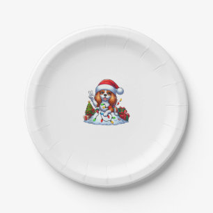 Peace Hand Cavalier King Charles Spaniel Christmas Paper Plate