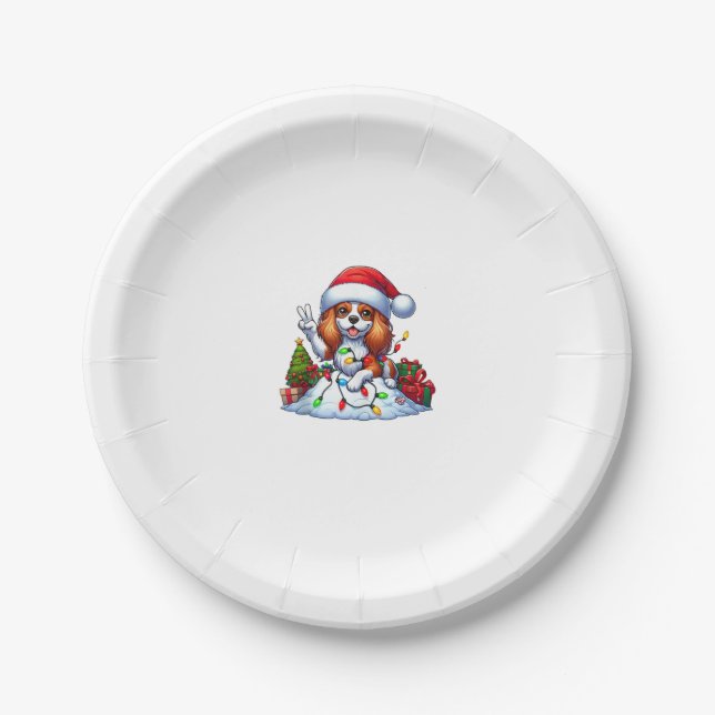 Peace Hand Cavalier King Charles Spaniel Christmas Paper Plate (Front)