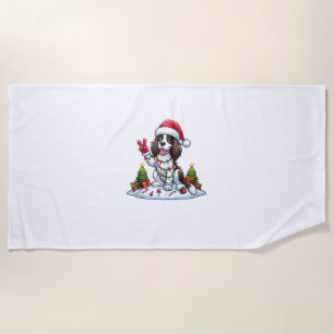 Peace Hand English Springer Spaniel Christmas Dog Beach Towel