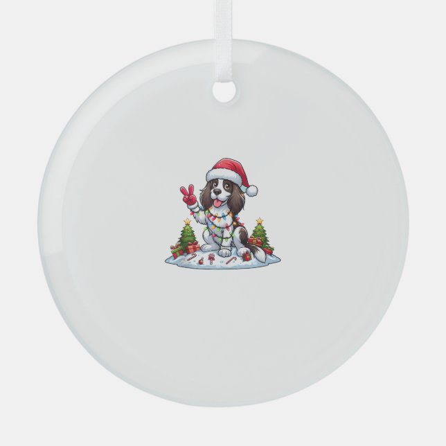 Peace Hand English Springer Spaniel Christmas Dog  Glass Tree Decoration (Front)