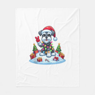 Peace Hand Miniature Schnauzer Christmas Lights Wo Fleece Blanket