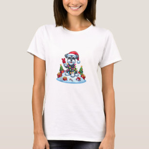 Peace Hand Miniature Schnauzer Christmas Lights Wo T-Shirt