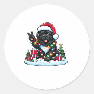 Peace Hand Newfoundland Dog Christmas Lights Women Classic Round Sticker
