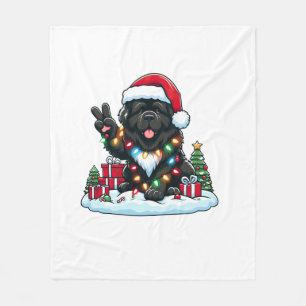 Peace Hand Newfoundland Dog Christmas Lights Women Fleece Blanket