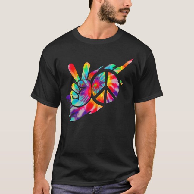 Peace Hand Peace Sign Tie Dye  For Men Women Kids T-Shirt (Front)