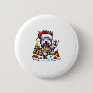 Peace Hand Scottish Terrier Christmas Lights Women 6 Cm Round Badge