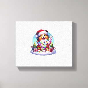 Peace Hand Shetland Sheepdog Christmas Lights Wome Canvas Print