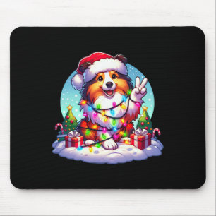 Peace Hand Shetland Sheepdog Christmas Lights Wome Mouse Mat