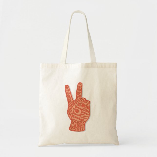 Peace Hand Sign Embroidered Style – Love Freedom  Tote Bag (Front)