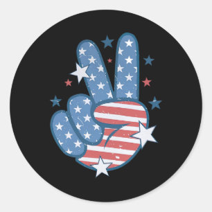 Peace Hand Sign Groovy 4th Of July Classic Round Sticker