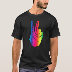 Peace Hand Sign Love Rainbow Hippy Retro 70s 60s L T-Shirt