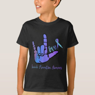 Peace Hand Sign Love Ribbon Suicide Prevention Awa T-Shirt