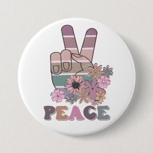 Peace Hand Sign Retro 70s Floral Daisy  7.5 Cm Round Badge