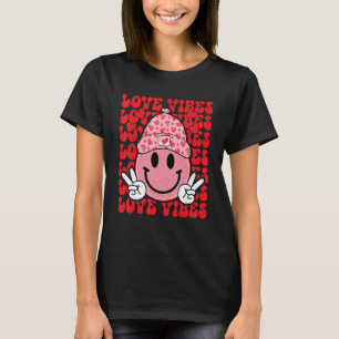 Peace Hand Sign Retro Smile Face Love Vibes Valent T-Shirt