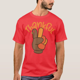 Peace Hand Sign Thankful Turkey Thanksgiving 803  T-Shirt