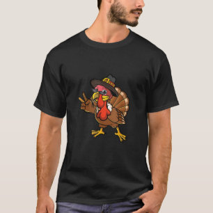 Peace Hand Sign Thankful Turkey Thanksgiving  T-Shirt