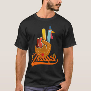 Peace Hand Sign Thankful Turkey Thanksgiving T-Shirt