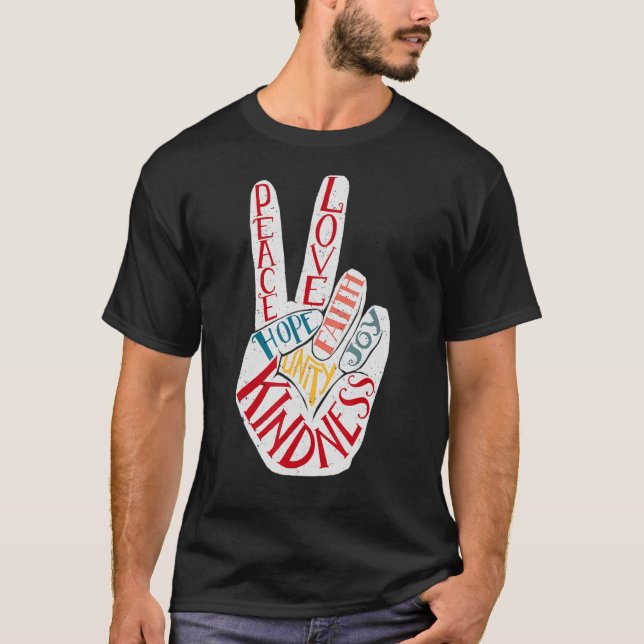 Peace Hand Sign Unity Day Choose Kind Daisy Unity  T-Shirt (Front)
