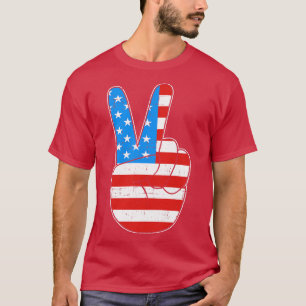 Peace hand sign with USA American for 4th of July T-Shirt