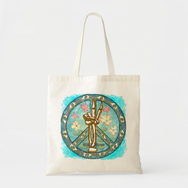 Peace hand Skeleton   tote bag   (Front)