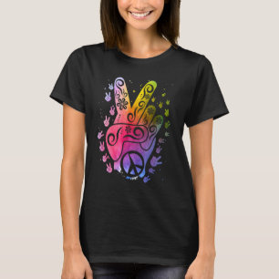 Peace Hand Tie Dye Finger Freedom Hippie Flower Ch T-Shirt