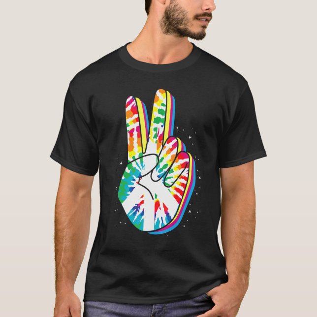 Peace Hand Tie Dye Finger Freedom Hippie Flower Ch T-Shirt (Front)