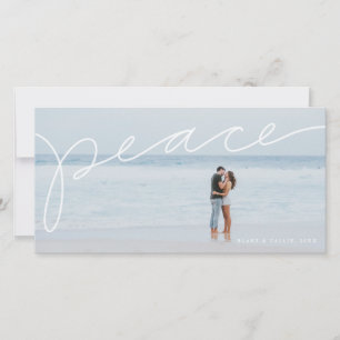 Peace handlettered horizontal holiday photo card