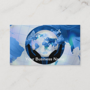 Peace Hands Holding Globe Blue Flowers Butterflies Business Card