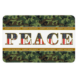 Peace Happy Holidays Camo Square Magnet