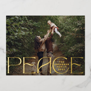 PEACE happy holidays text photo merry christmas Foil Holiday Postcard