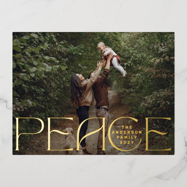 PEACE happy holidays text photo merry christmas Foil Holiday Postcard (Front)