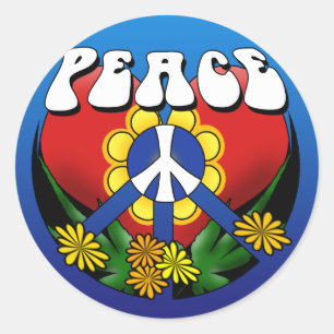 Peace Heart Flower Classic Round Sticker
