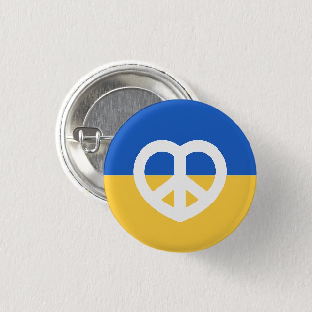 Peace Heart Love I Stand With Ukraine button (Front & Back)