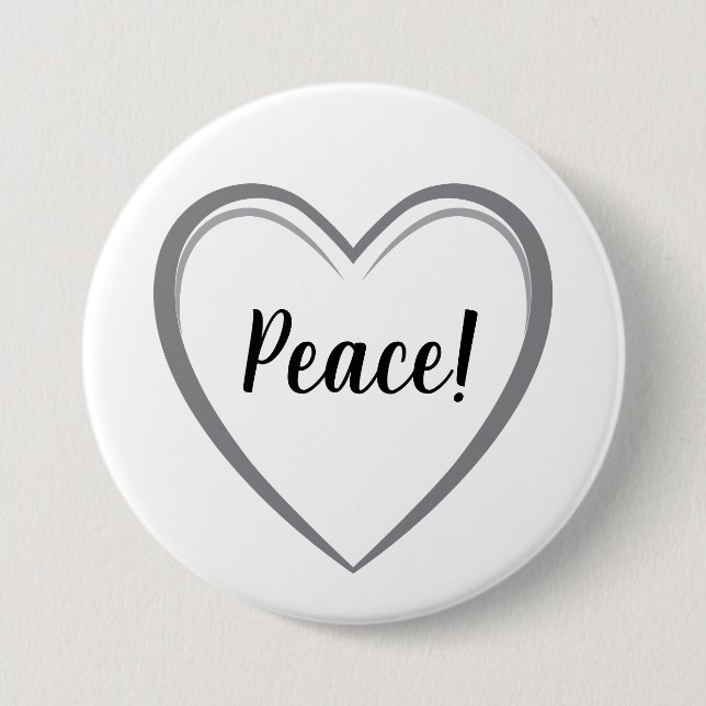 Peace Heart Simple Gray Logo Graphic on White 7.5 Cm Round Badge (Front)