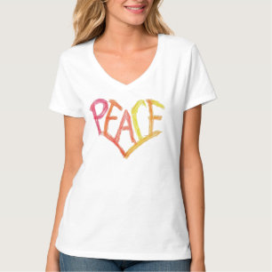 Peace Heart V-Neck Bright Crayon Illustration Tee