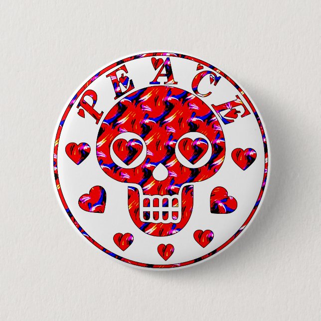 Peace Hearts Skull 6 Cm Round Badge (Front)