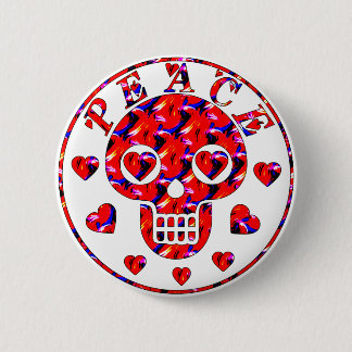 Peace Hearts Skull 6 Cm Round Badge