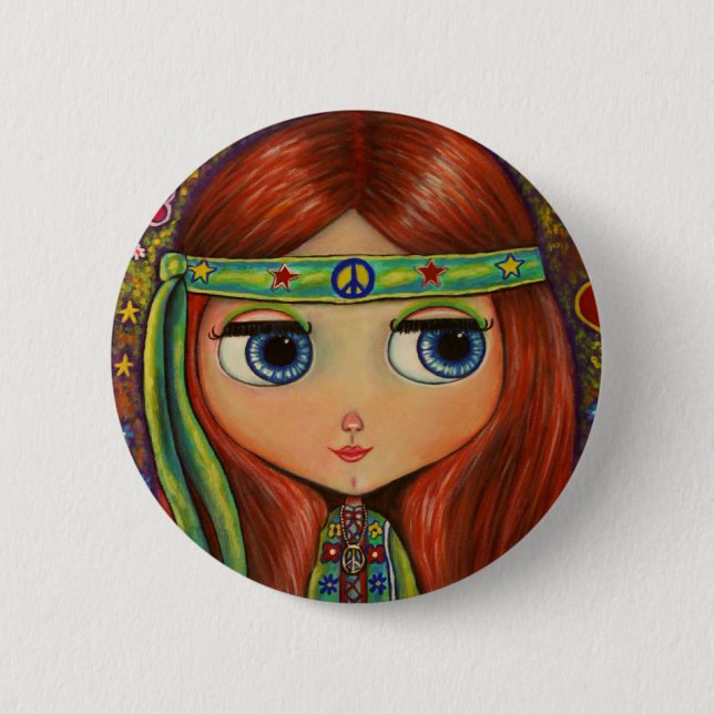 Peace Hippie Doll Button (Front)