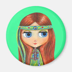 Peace Hippie Doll Magnet