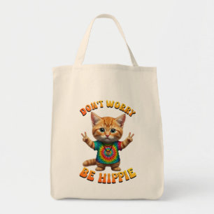 Peace Hippie Happy Boho kitten kitty cat Tote Bag
