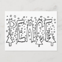 Peace Holiday Card, Colour-It-Yourself, Snowy Pine